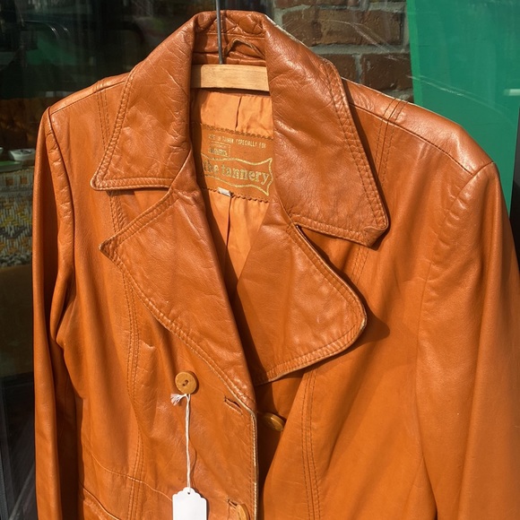 Vintage The Tannery Tan Leather Double Breasted Jacket - Picture 2 of 6